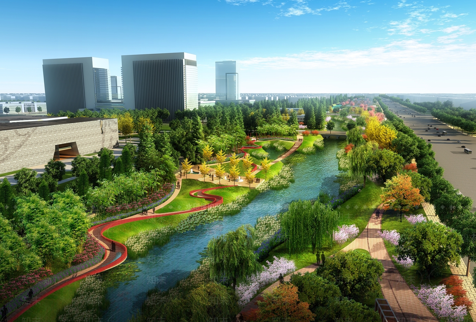 现代生态河道改造规划3D模型下载【ID:1136057441】