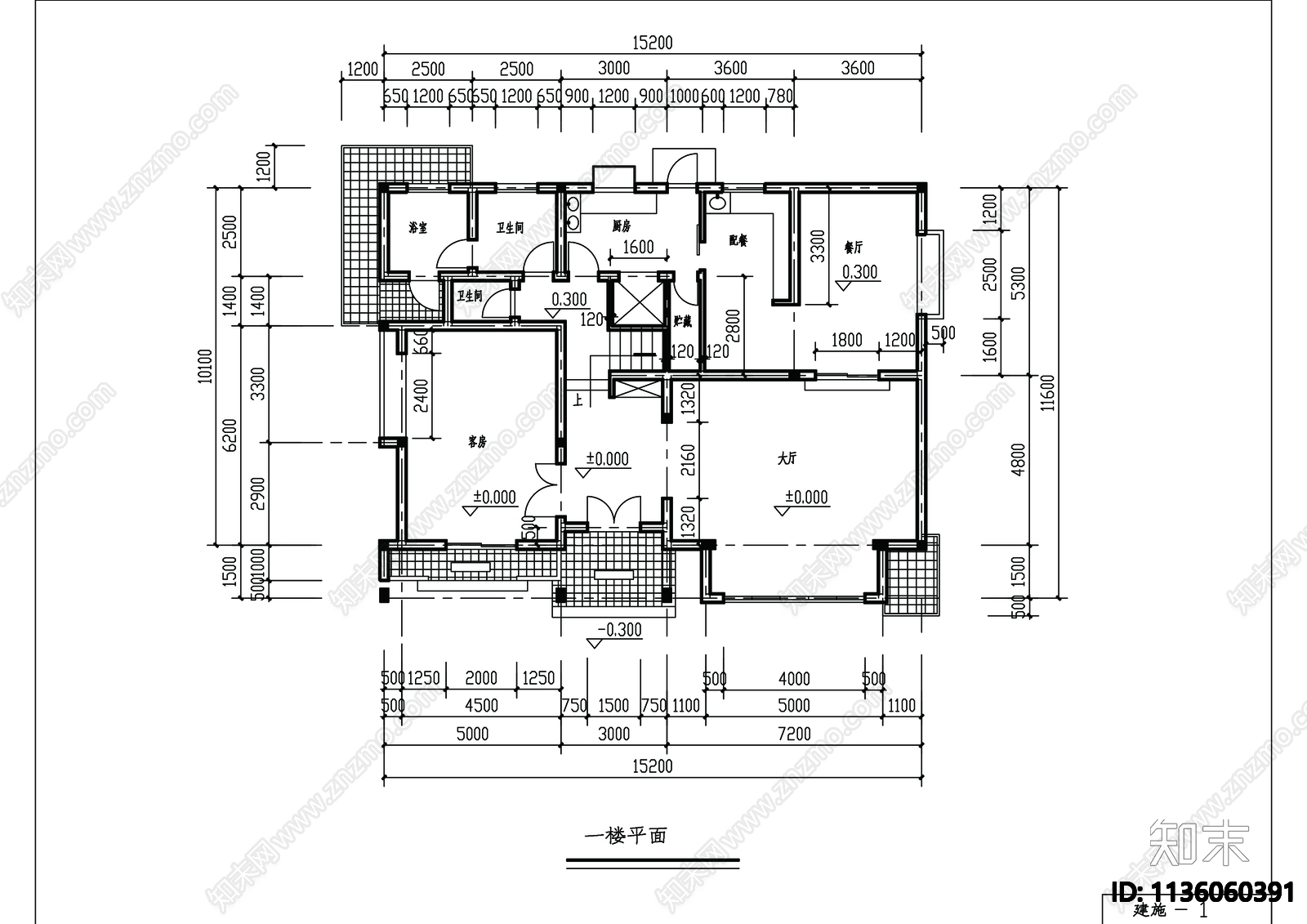 二层别墅建筑cad施工图下载【ID:1136060391】