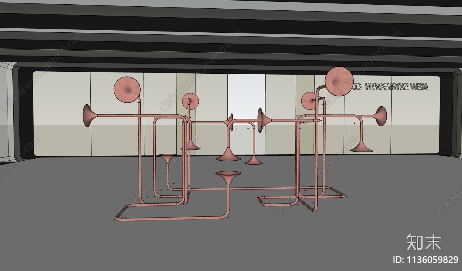 现代喇叭管道艺术装置SU模型下载【ID:1136059829】