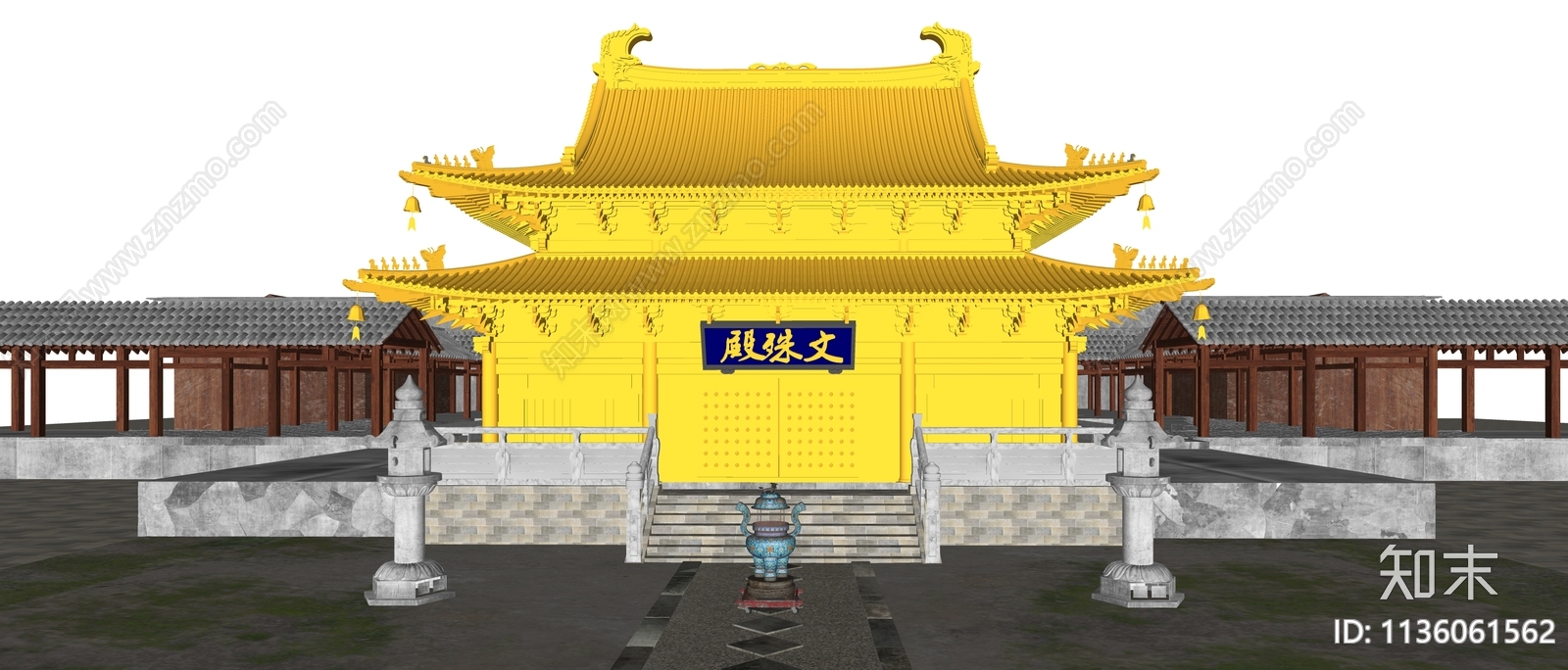 中式寺庙建筑SU模型下载【ID:1136061562】