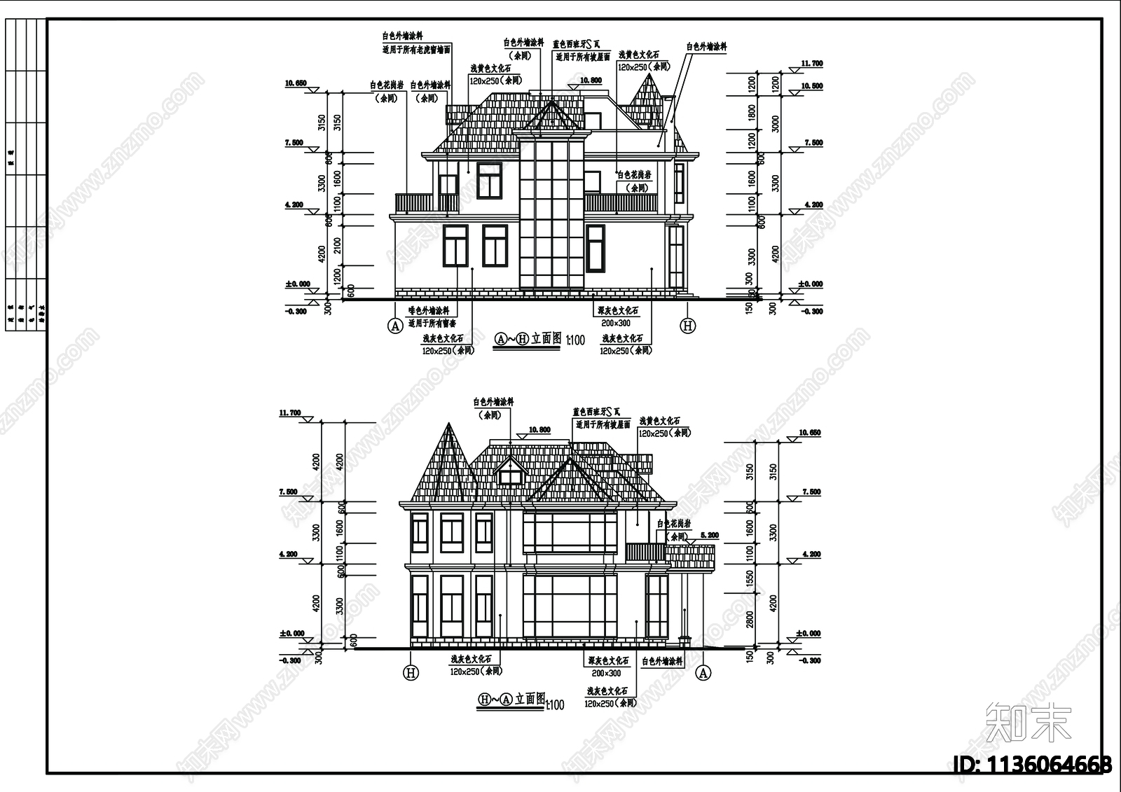 别墅建筑cad施工图下载【ID:1136064668】