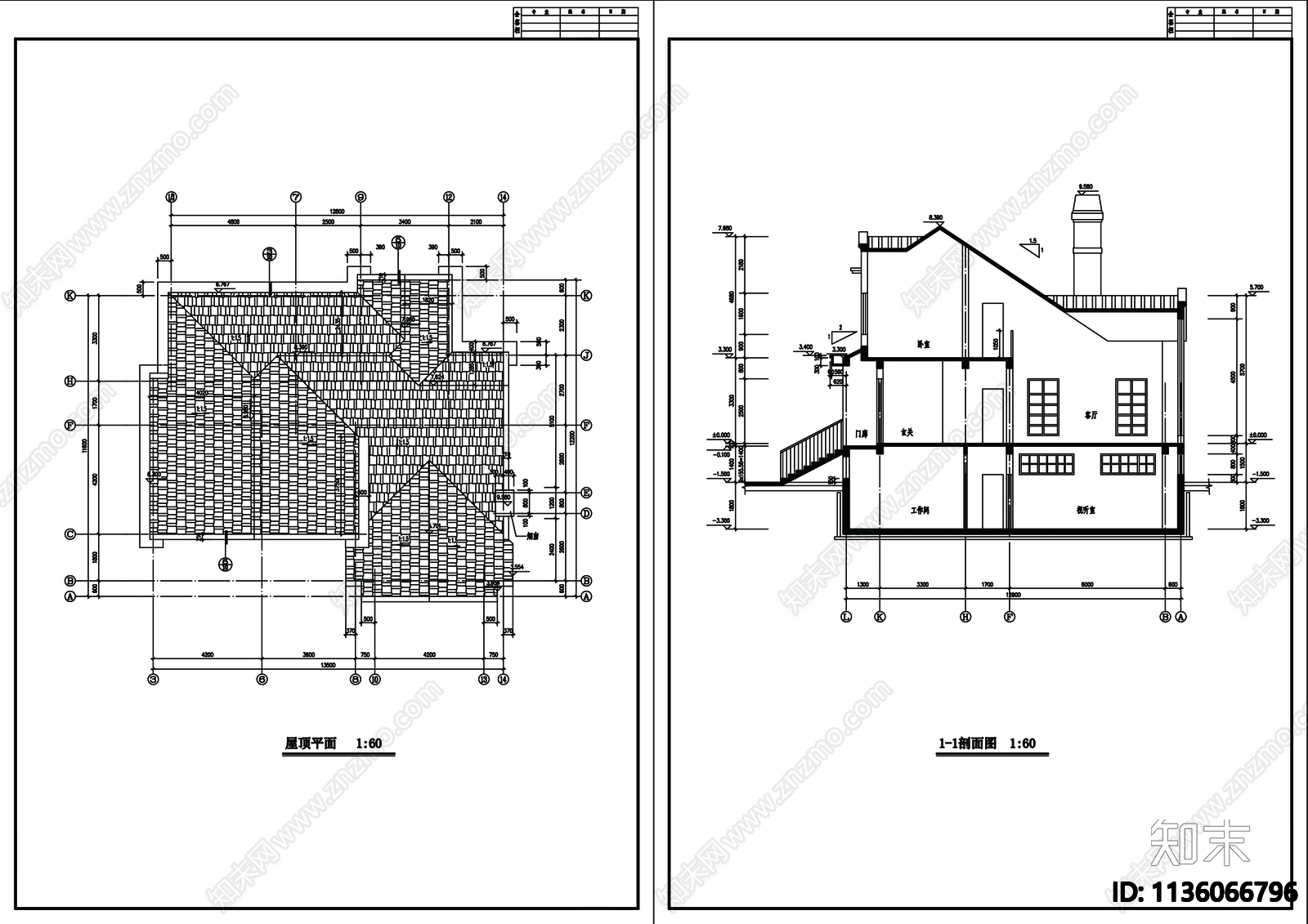 别墅建筑cad施工图下载【ID:1136066796】