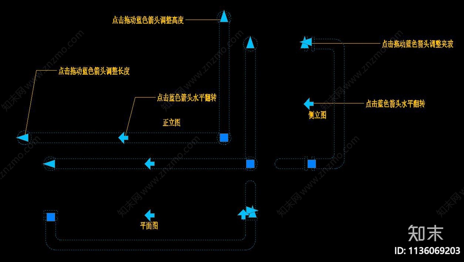 玻璃门不锈钢拉手三视图cad施工图下载【ID:1136069203】