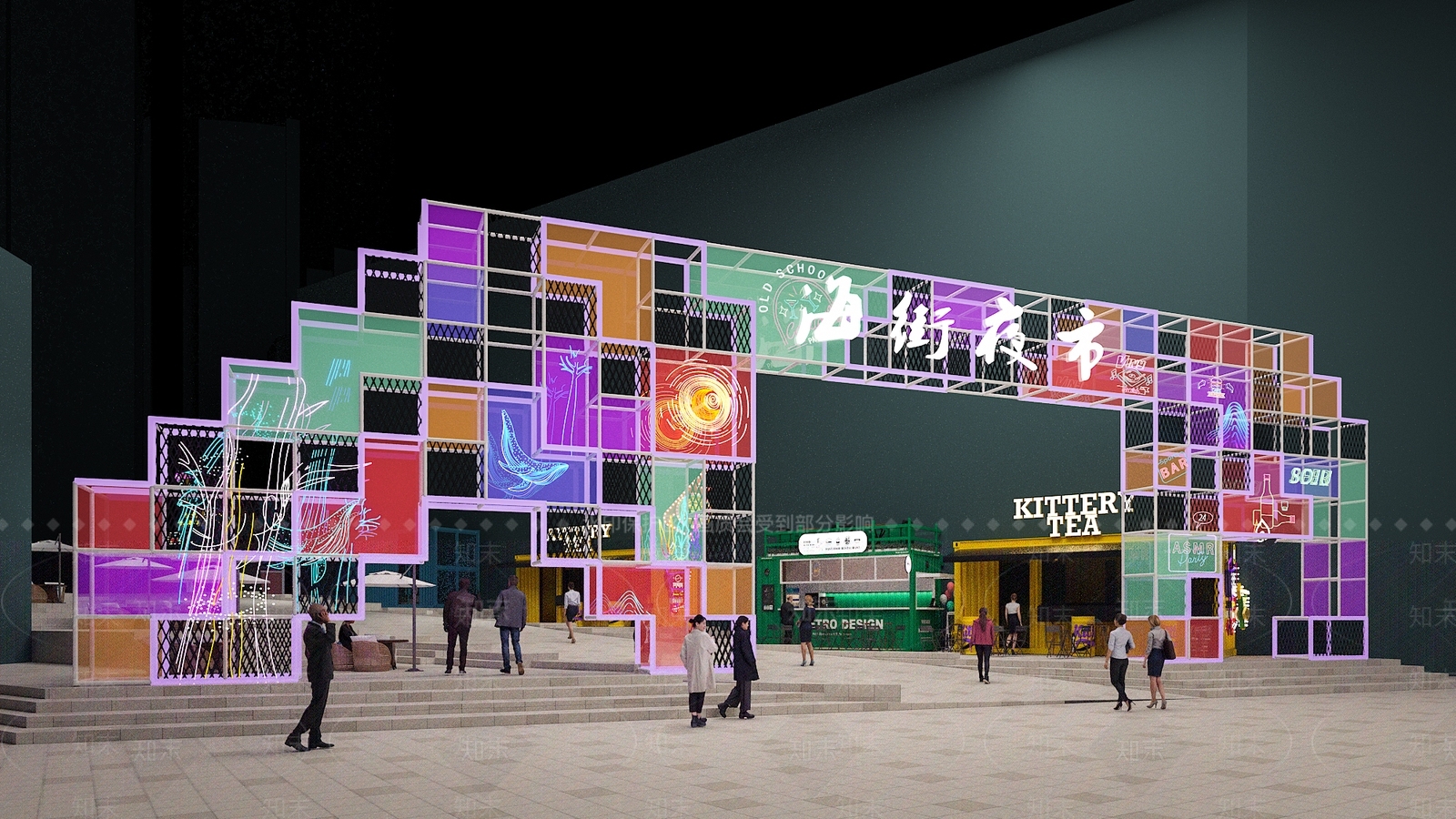 现代商业街入口大门3D模型下载【ID:1136072144】