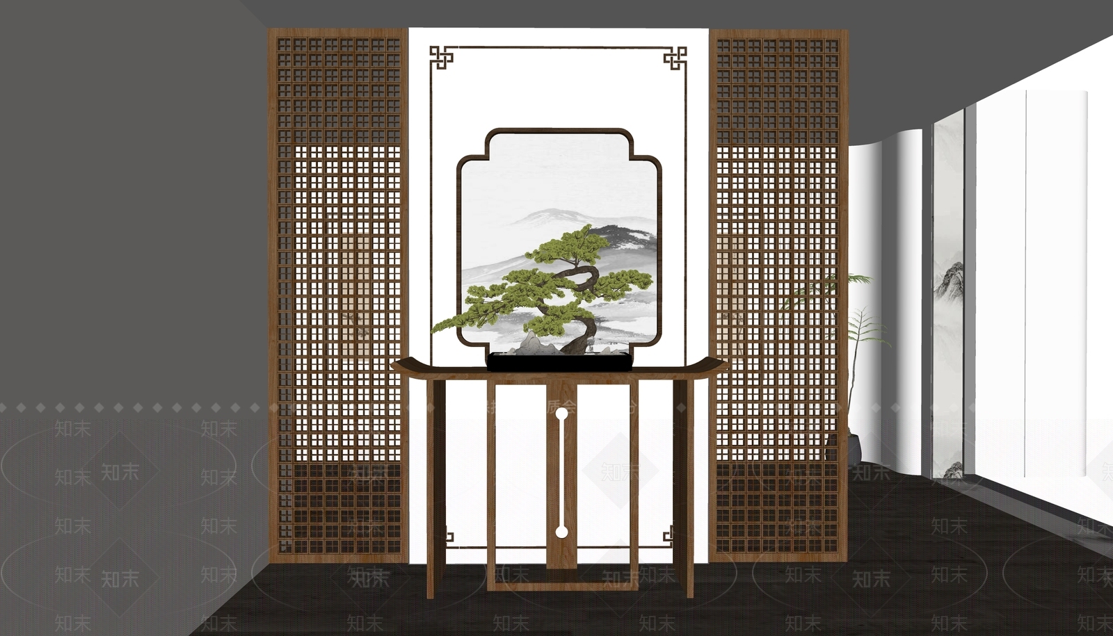新中式端景条案SU模型下载【ID:1136074192】
