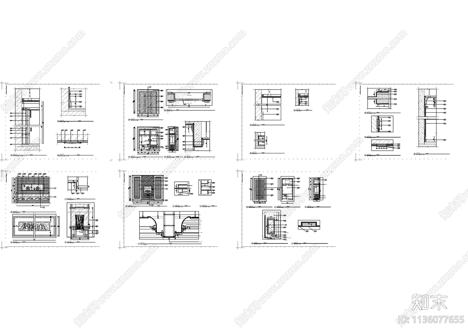 壁炉柜体节点大样cad施工图下载【ID:1136077655】