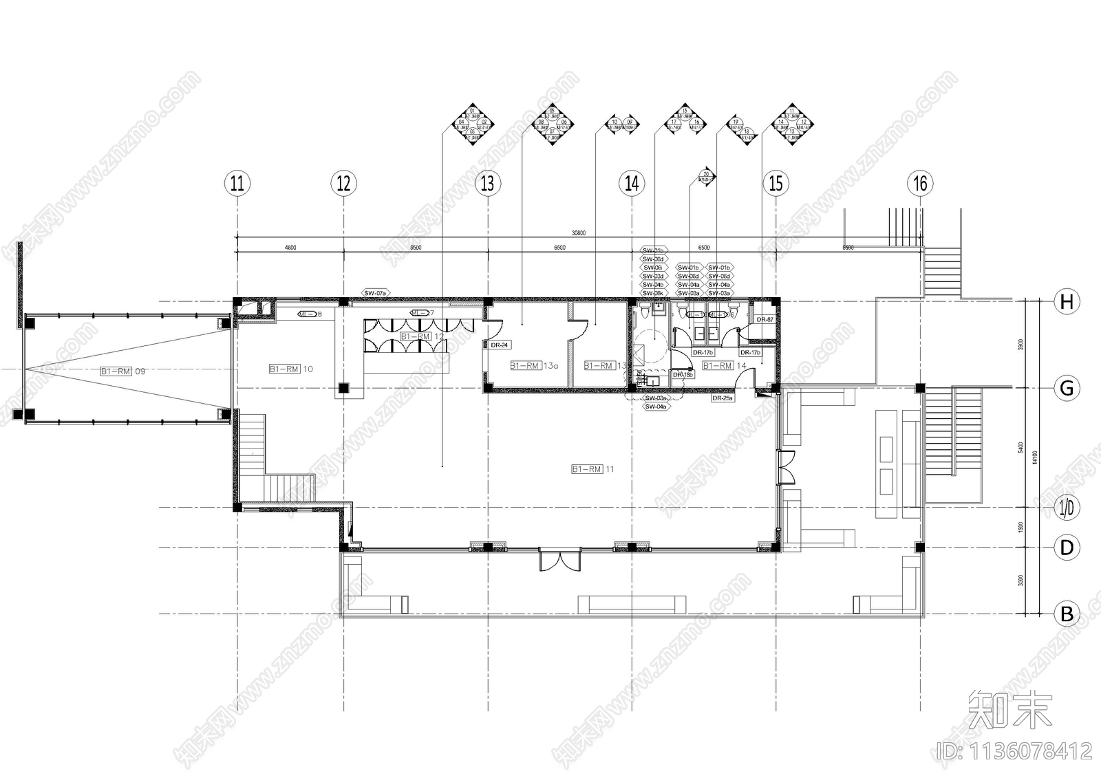 民宿休息室室内装修cad施工图下载【ID:1136078412】