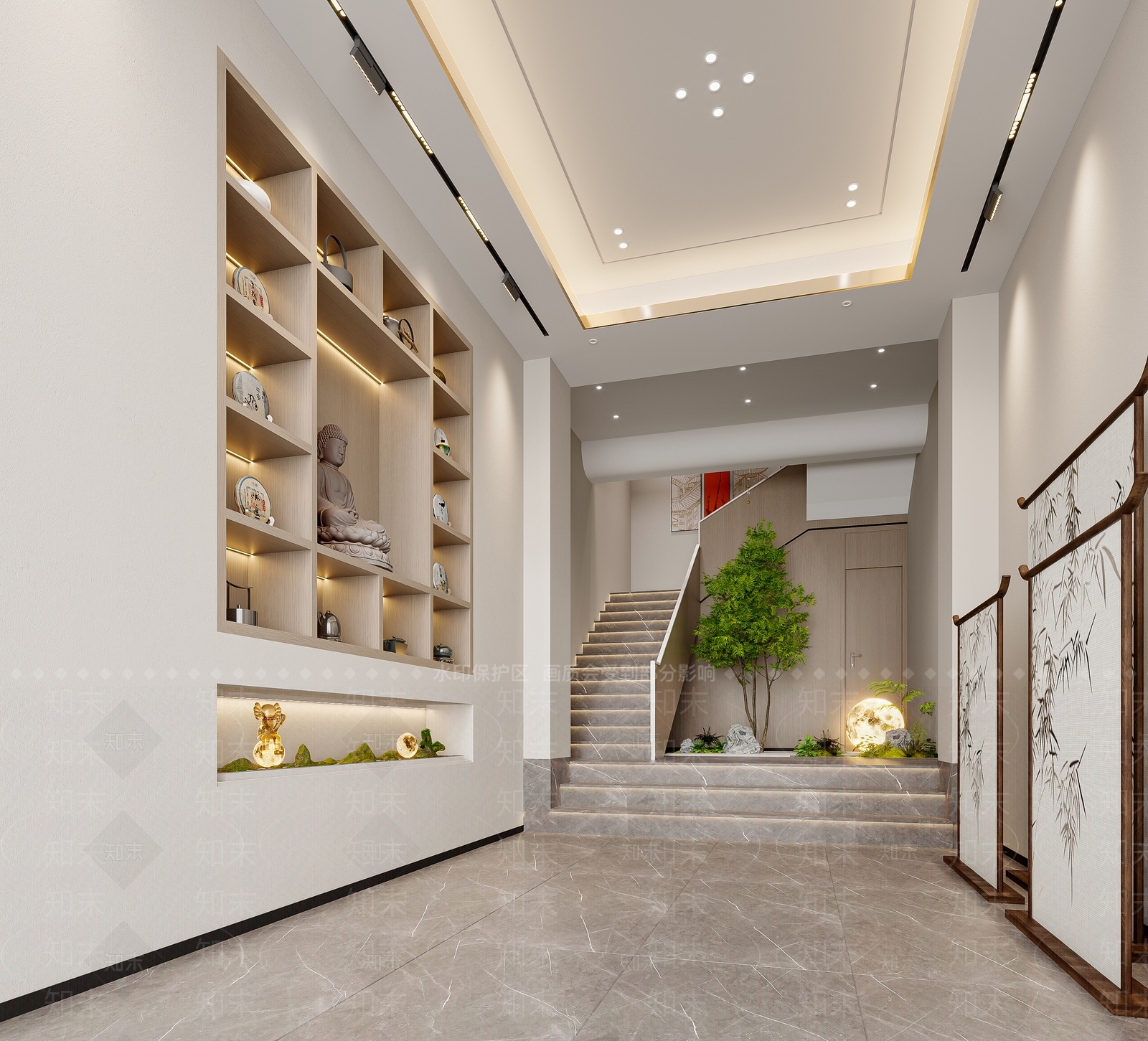新中式楼梯间3D模型下载【ID:1136087432】