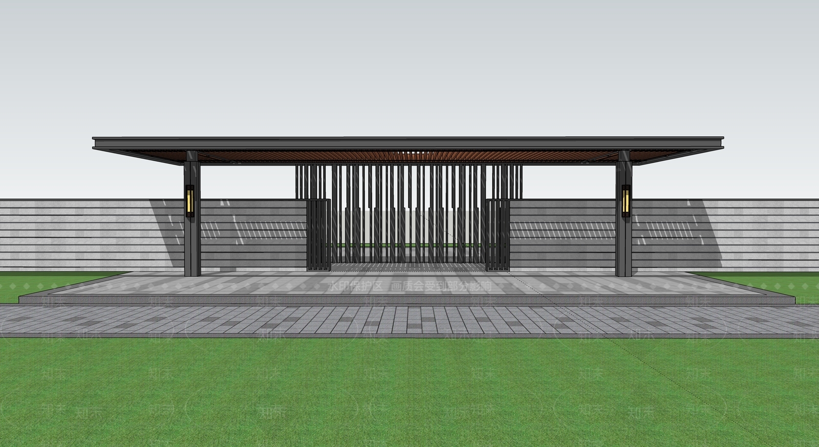 现代小区大门SU模型下载【ID:1136091585】