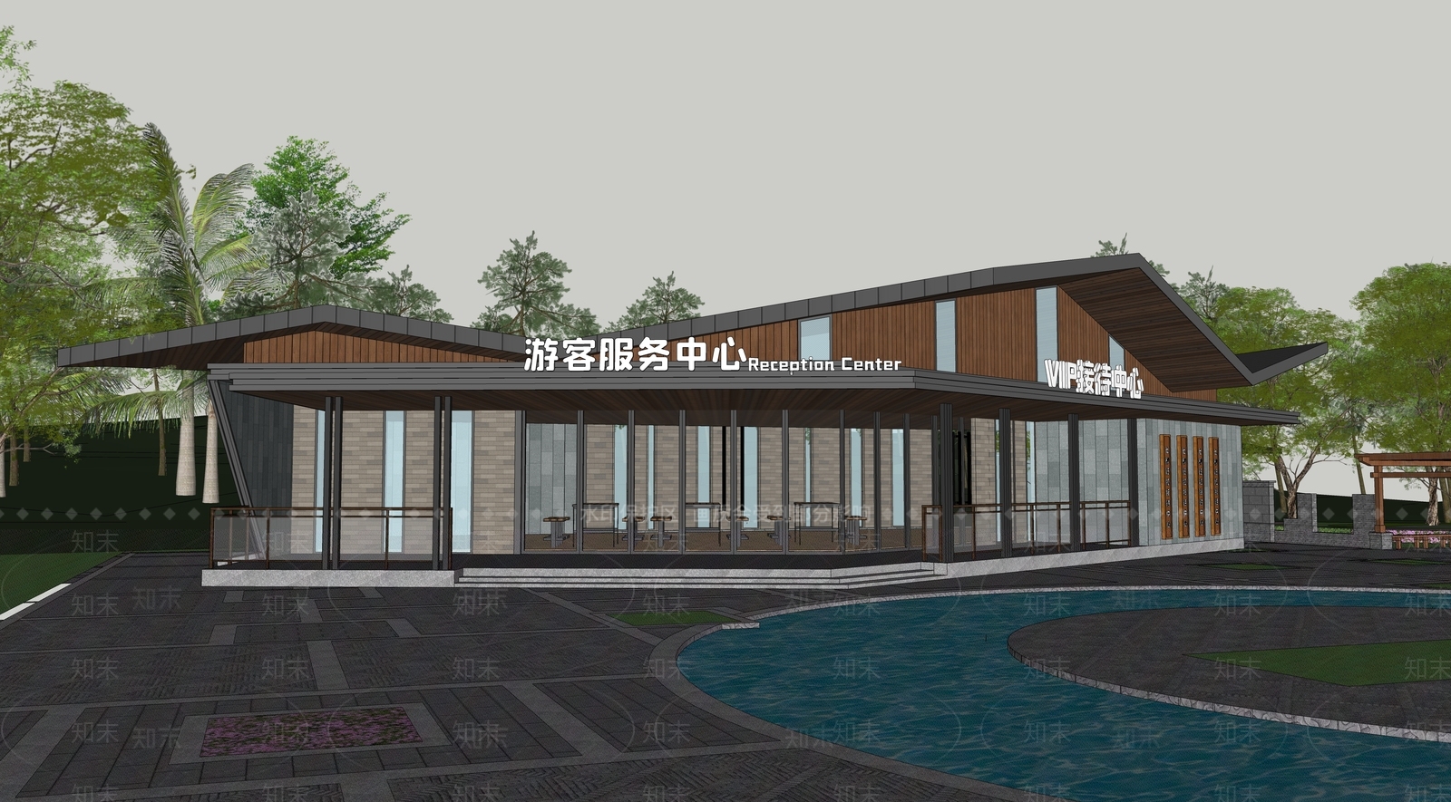 新中式游客中心SU模型下载【ID:1136093213】