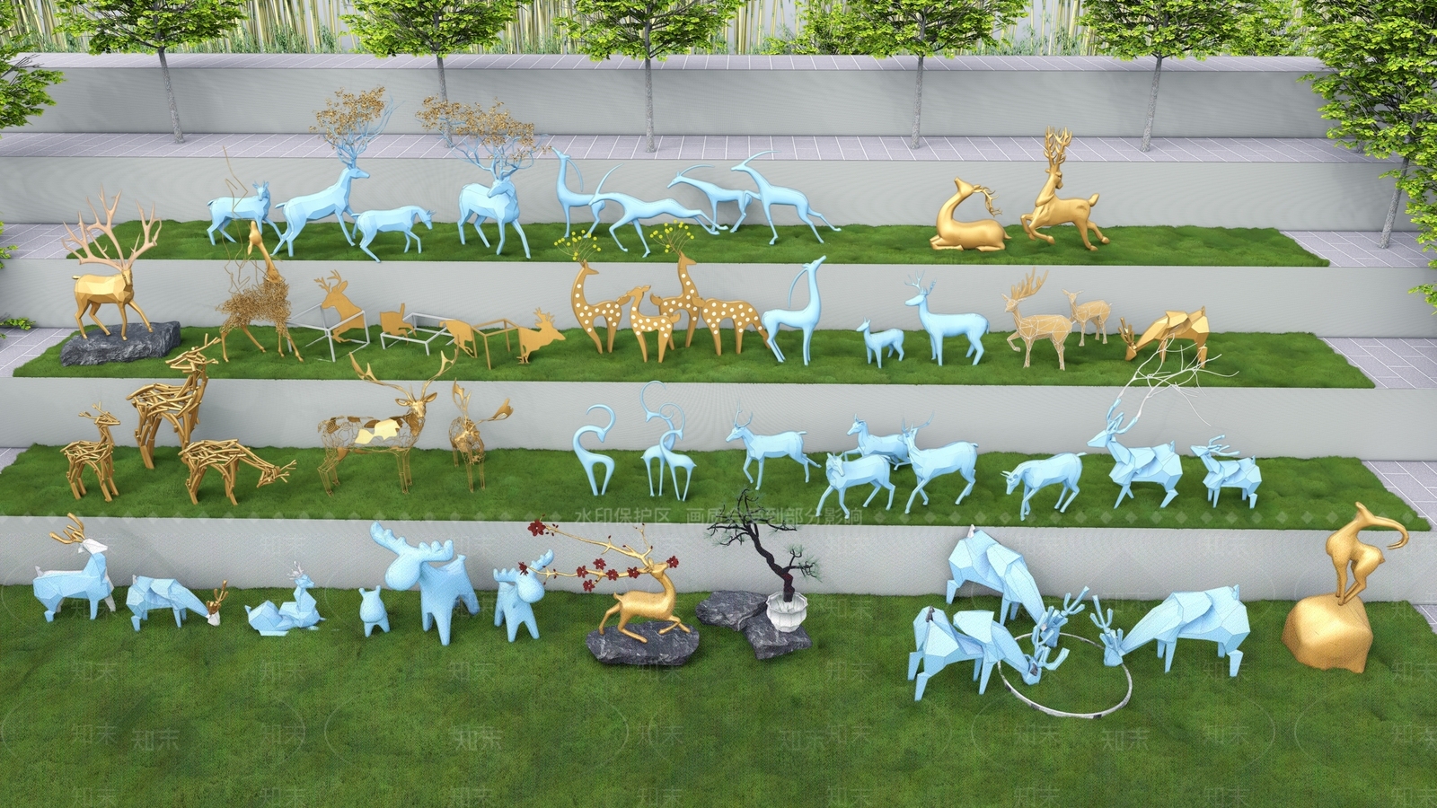 现代几何动物雕塑小品SU模型下载【ID:1136252388】