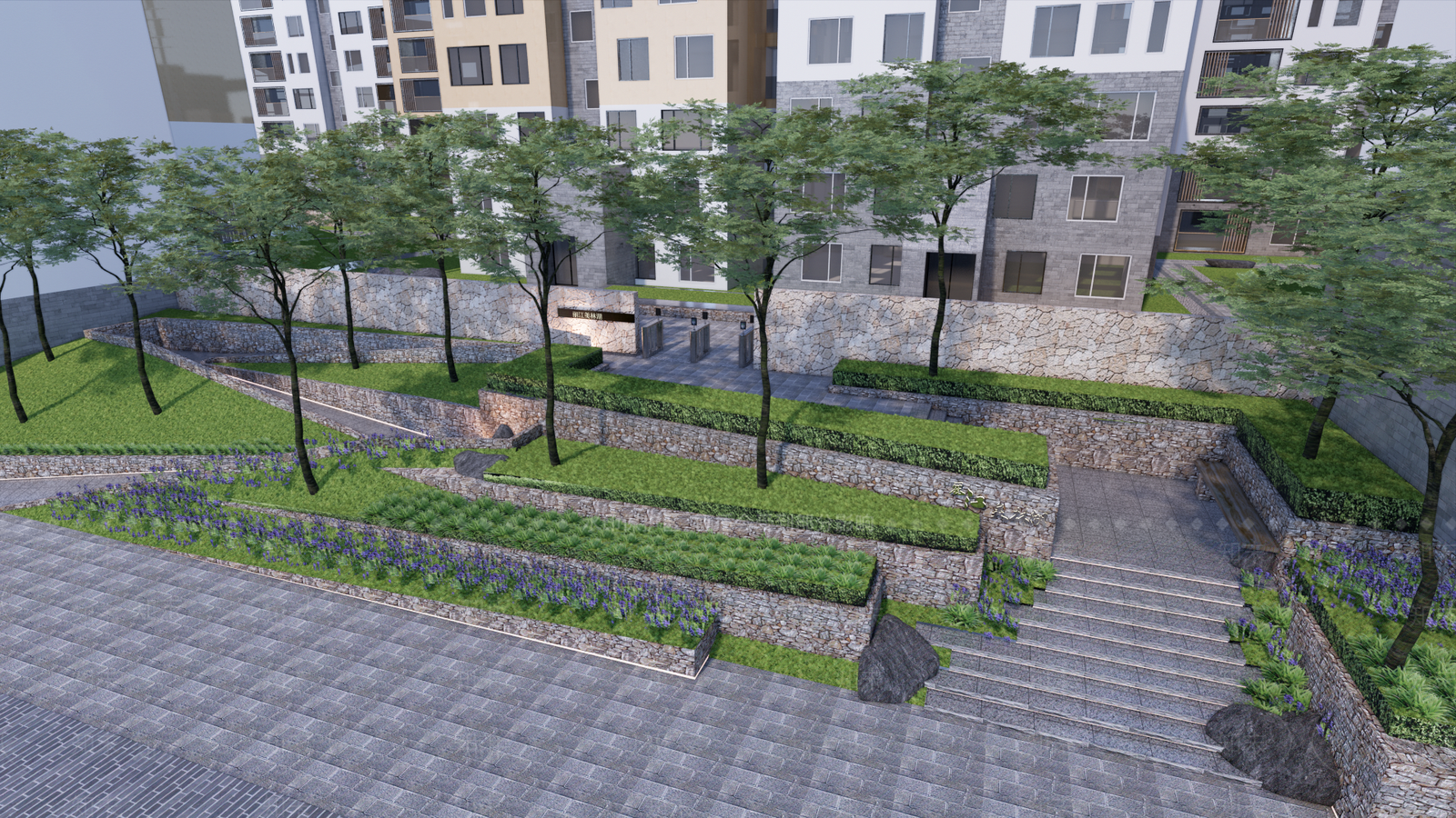 现代台阶景观SU模型下载【ID:1136096041】