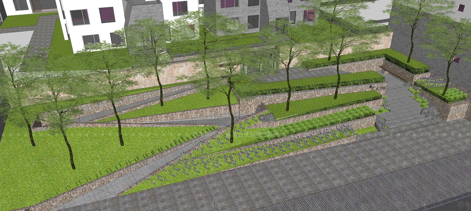 现代台阶景观SU模型下载【ID:1136096041】