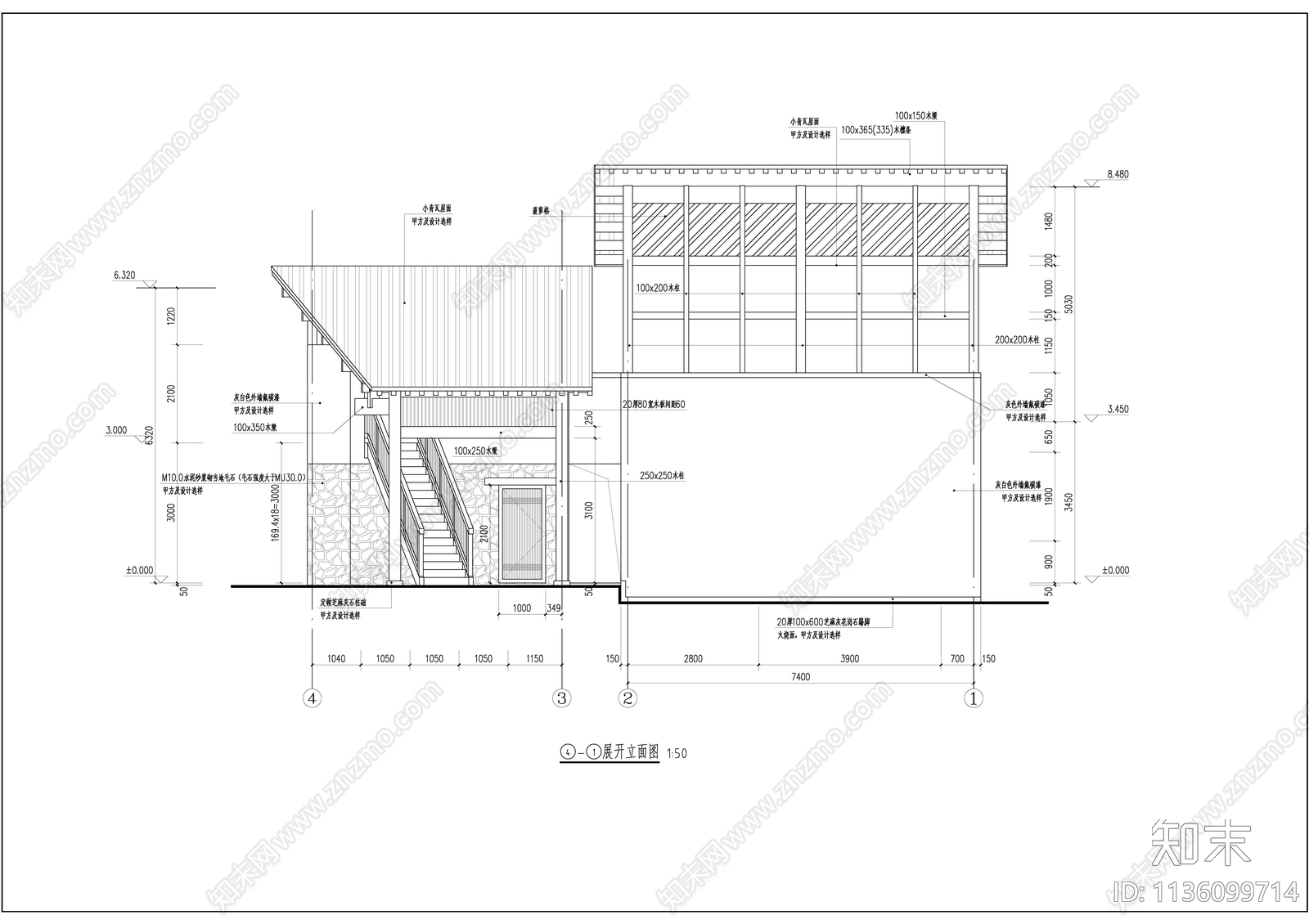 乡村书屋建筑cad施工图下载【ID:1136099714】