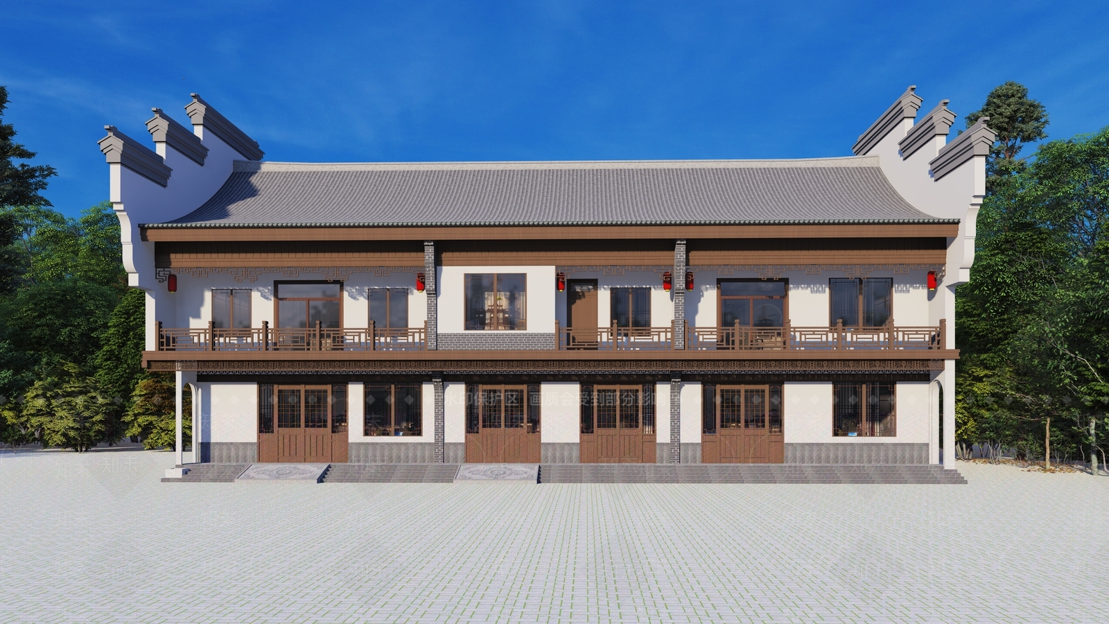 中式徽派乡村民房SU模型下载【ID:1136101244】