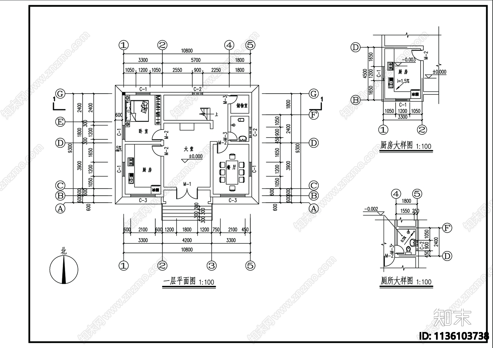 别墅建筑cad施工图下载【ID:1136103738】