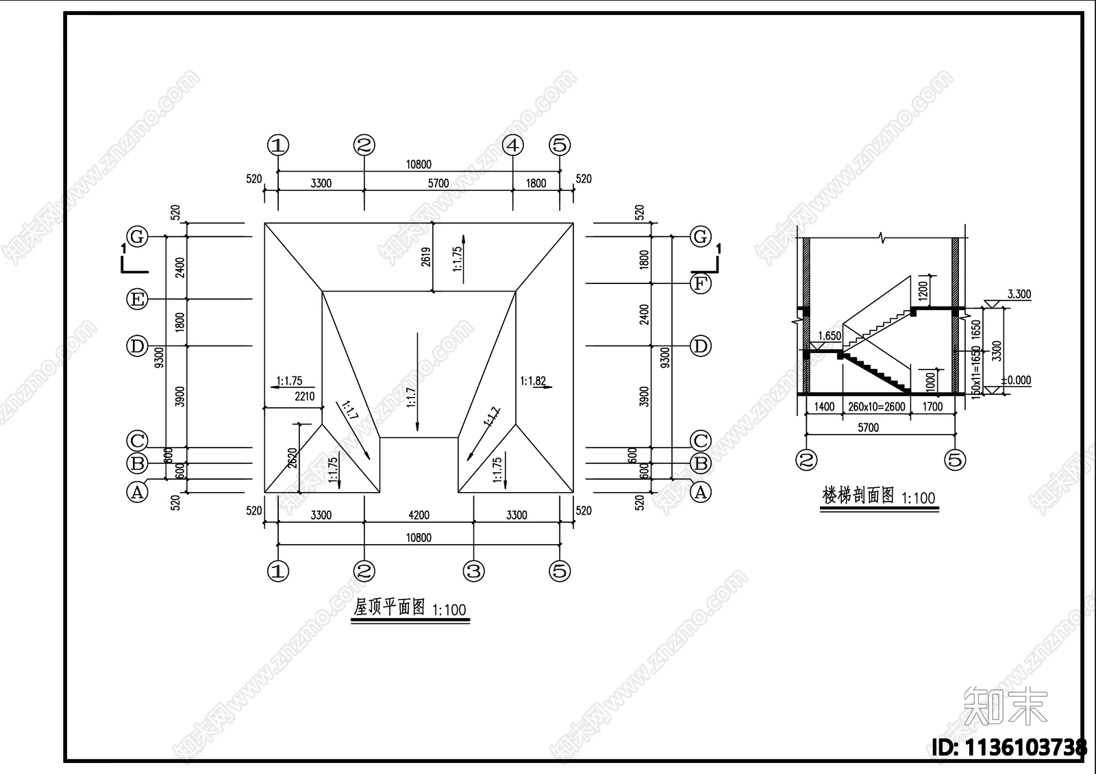 别墅建筑cad施工图下载【ID:1136103738】