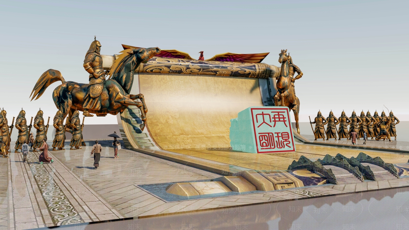 中式文化景观雕塑小品SU模型下载【ID:1136104438】