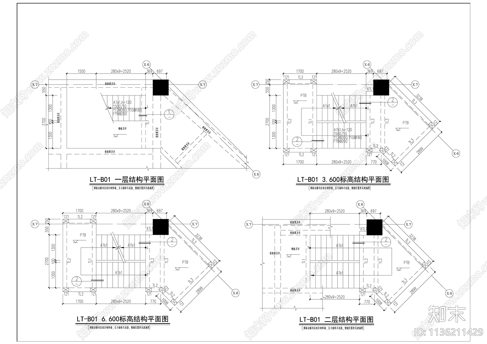 混凝土楼梯cad施工图下载【ID:1136211429】