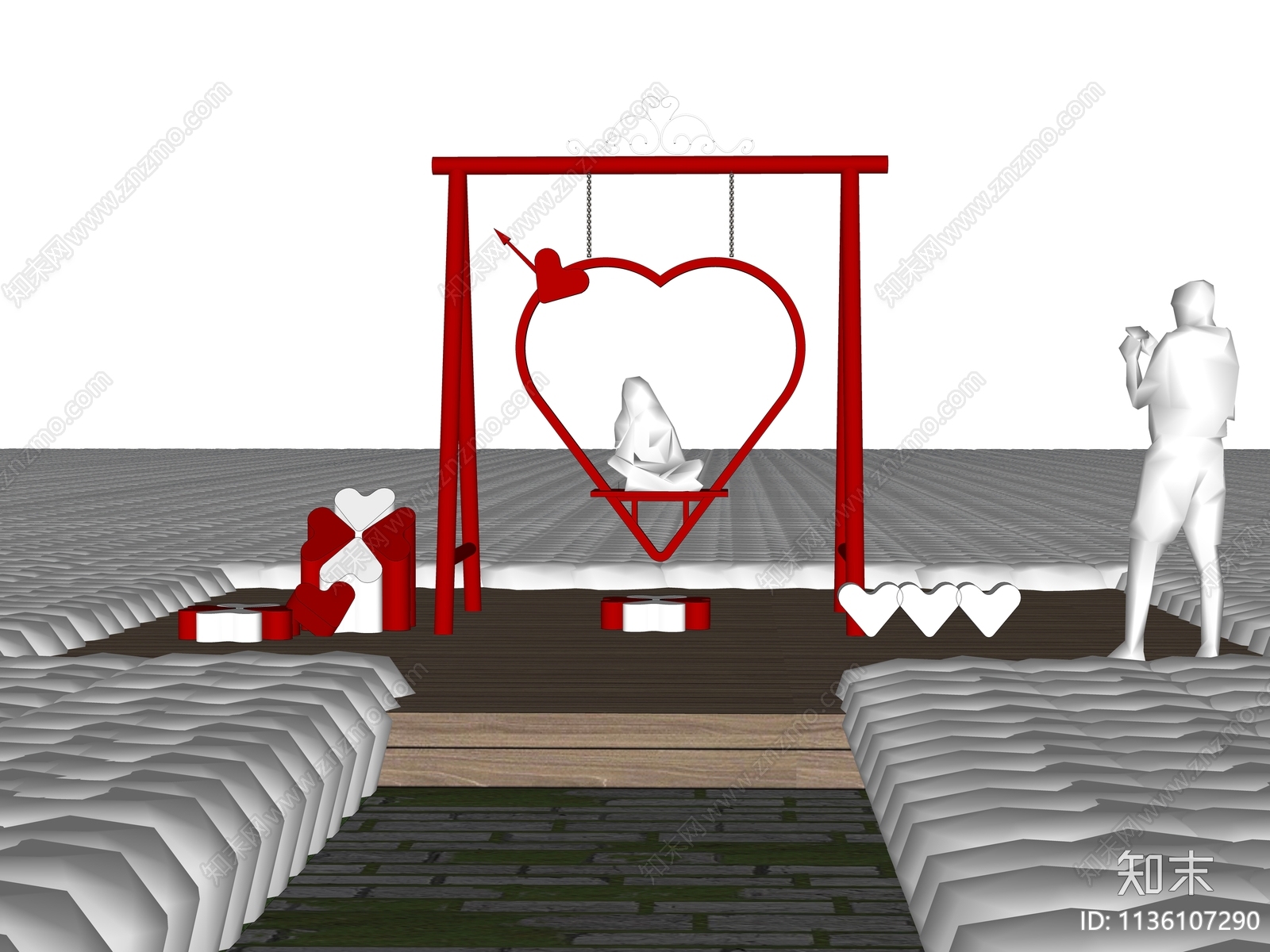 现代爱情主题秋千SU模型下载【ID:1136107290】