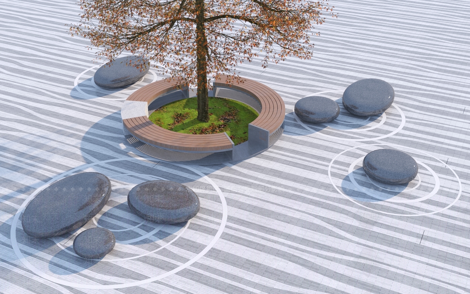 现代广场创意景观座椅3D模型下载【ID:1136107808】