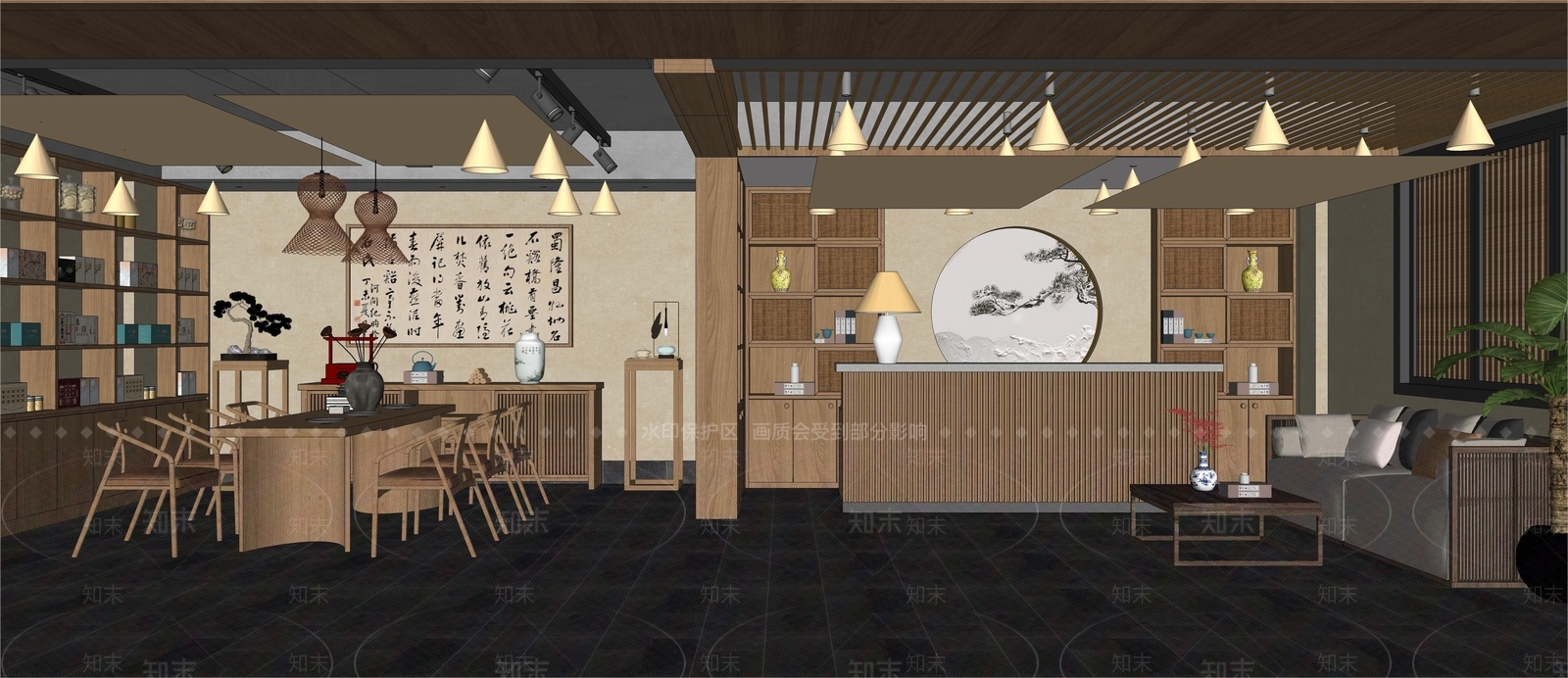 新中式民宿前台SU模型下载【ID:1222131317】