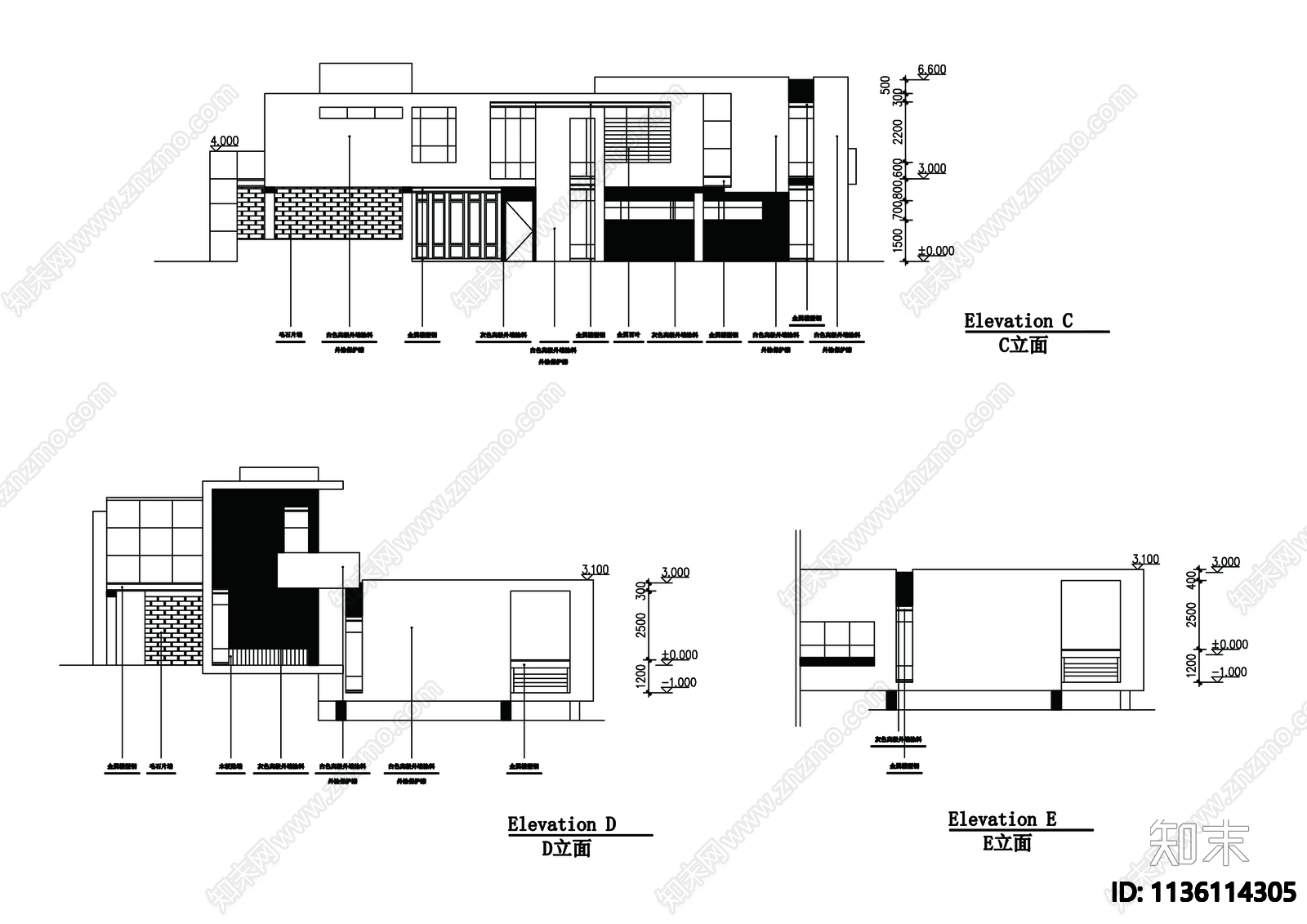 别墅建筑cad施工图下载【ID:1136114305】