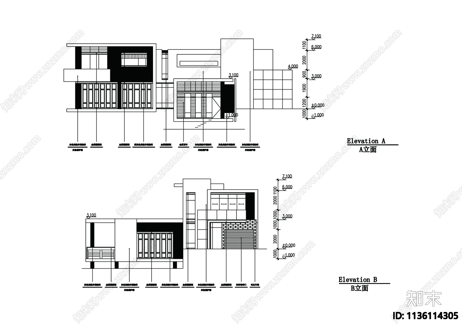 别墅建筑cad施工图下载【ID:1136114305】