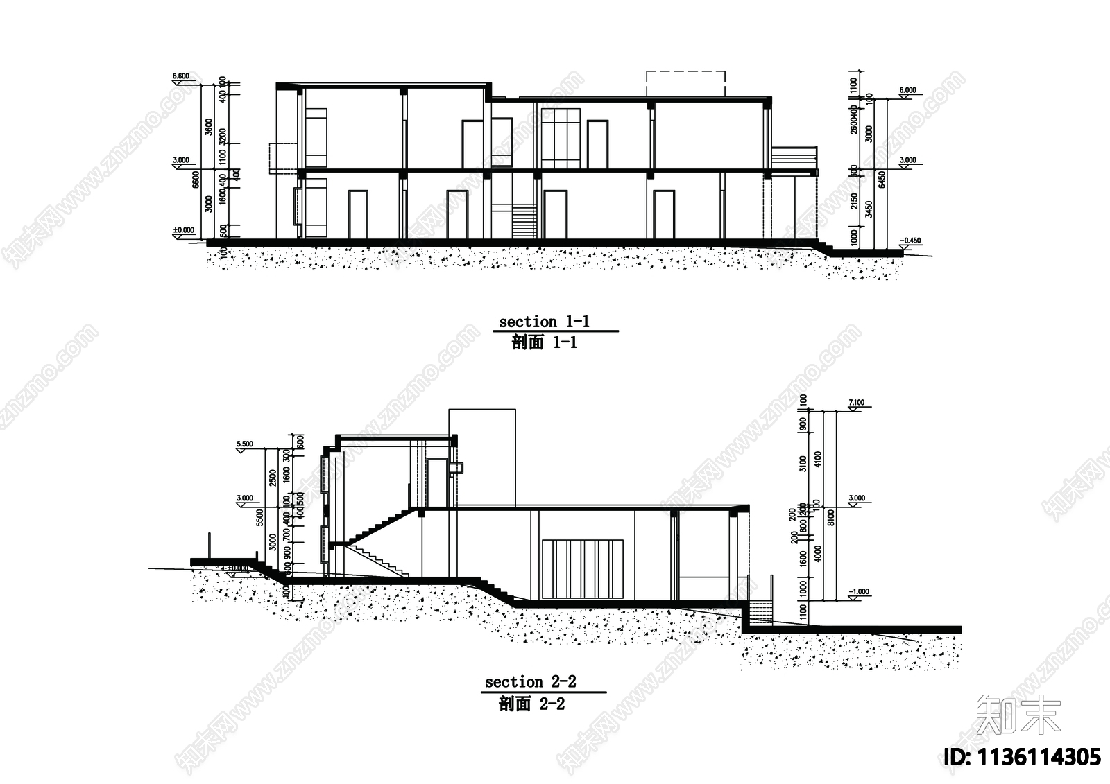 别墅建筑cad施工图下载【ID:1136114305】