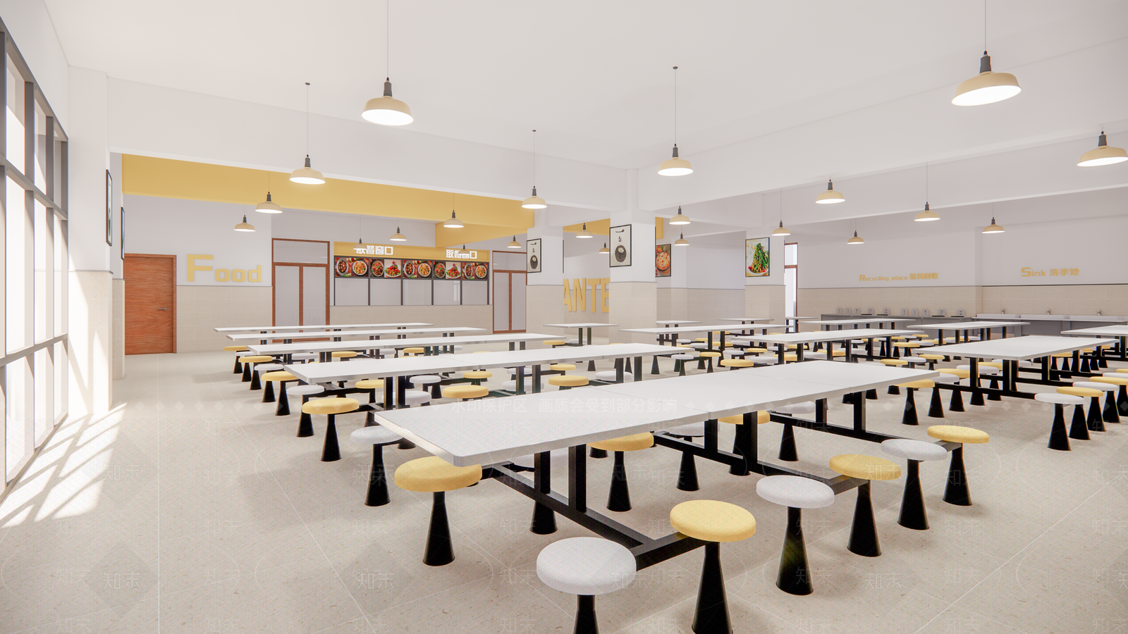 现代学校食堂SU模型下载【ID:1136115444】