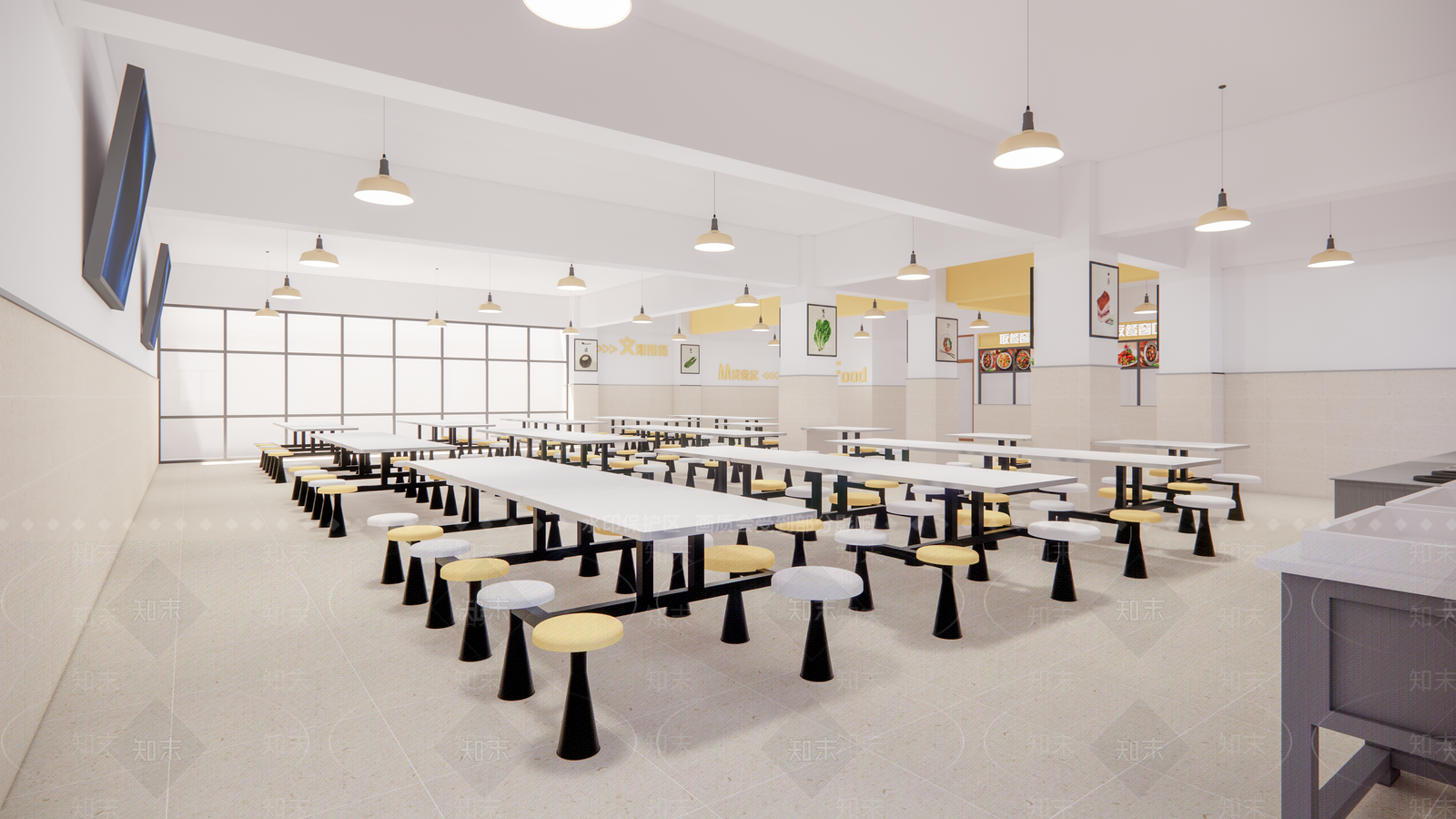 现代学校食堂SU模型下载【ID:1136115444】
