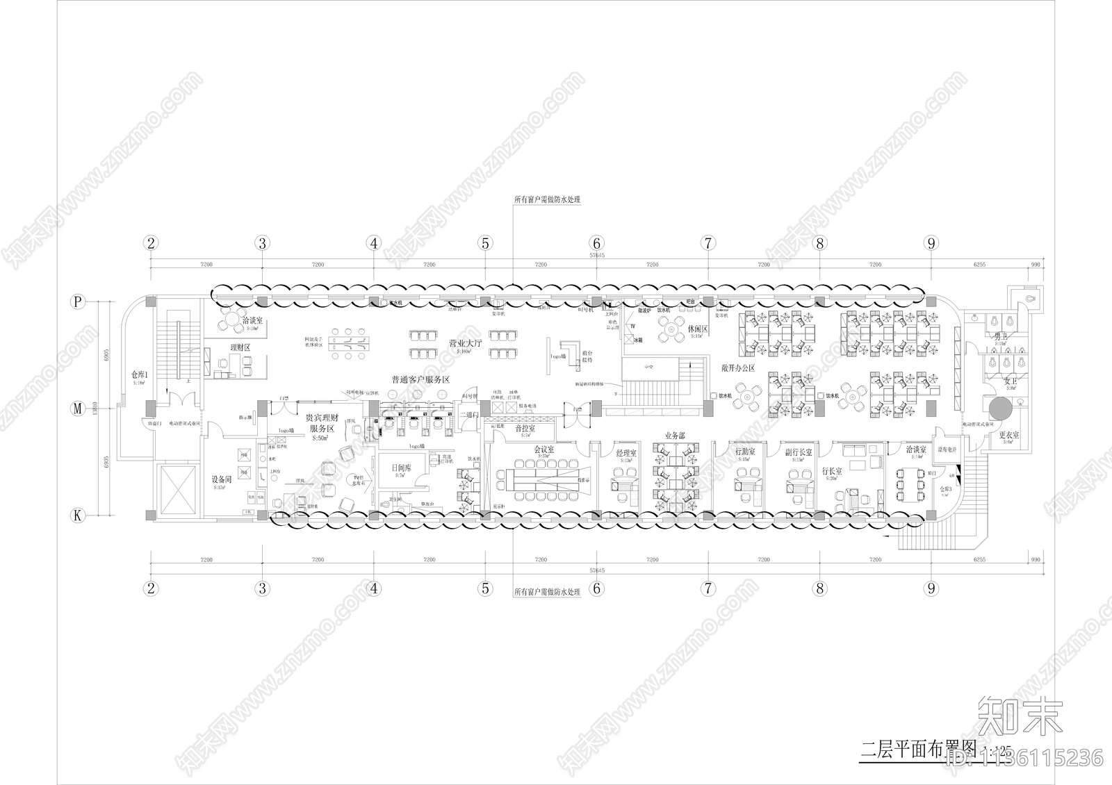 银行办公室cad施工图下载【ID:1136115236】