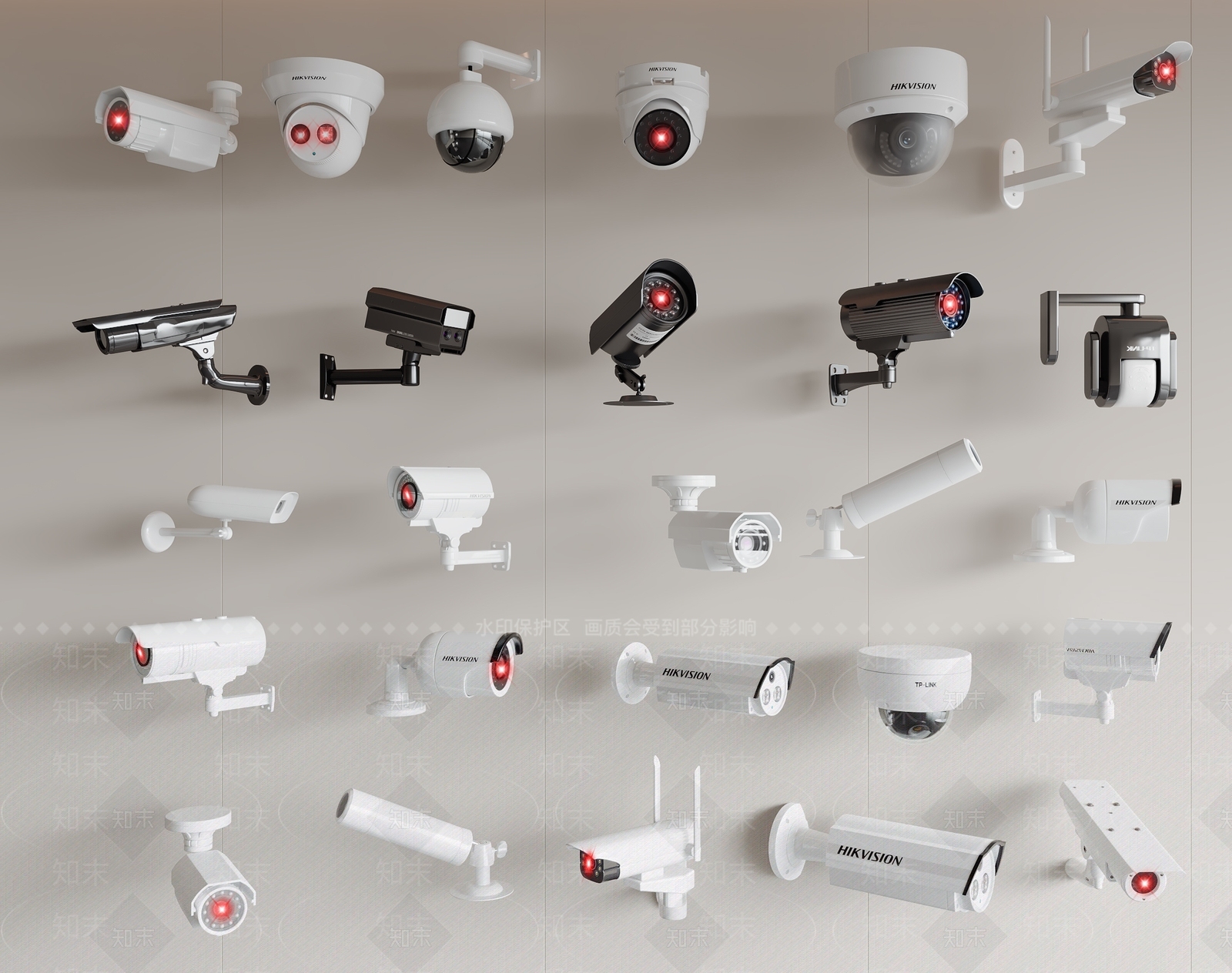 监控摄像头组合3D模型下载【ID:1136115720】