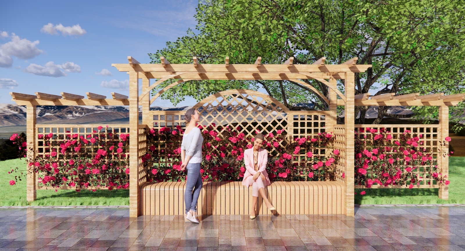 现代庭院花架廊架SU模型下载【ID:1136116119】