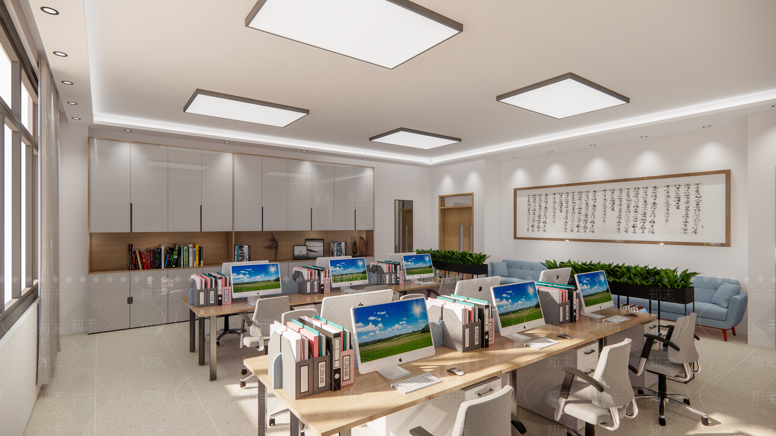 现代学校教师办公室SU模型下载【ID:1136116673】