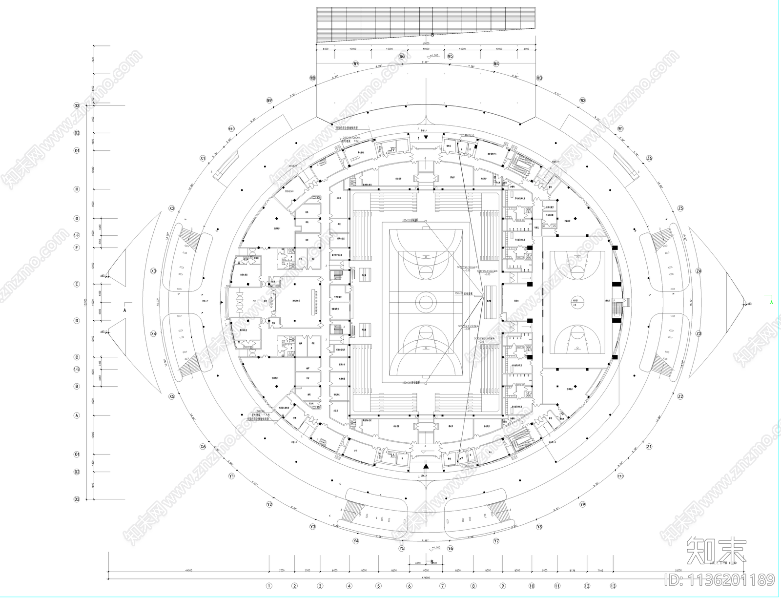 体育馆建筑cad施工图下载【ID:1136201189】