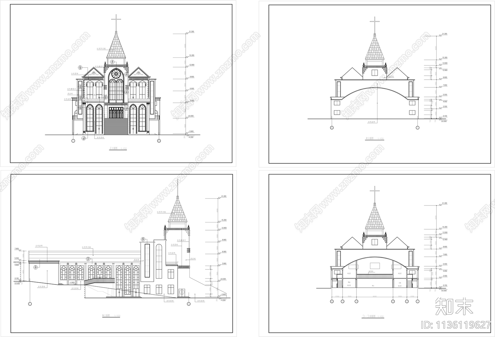 基督教堂建筑施工图下载【ID:1136119627】