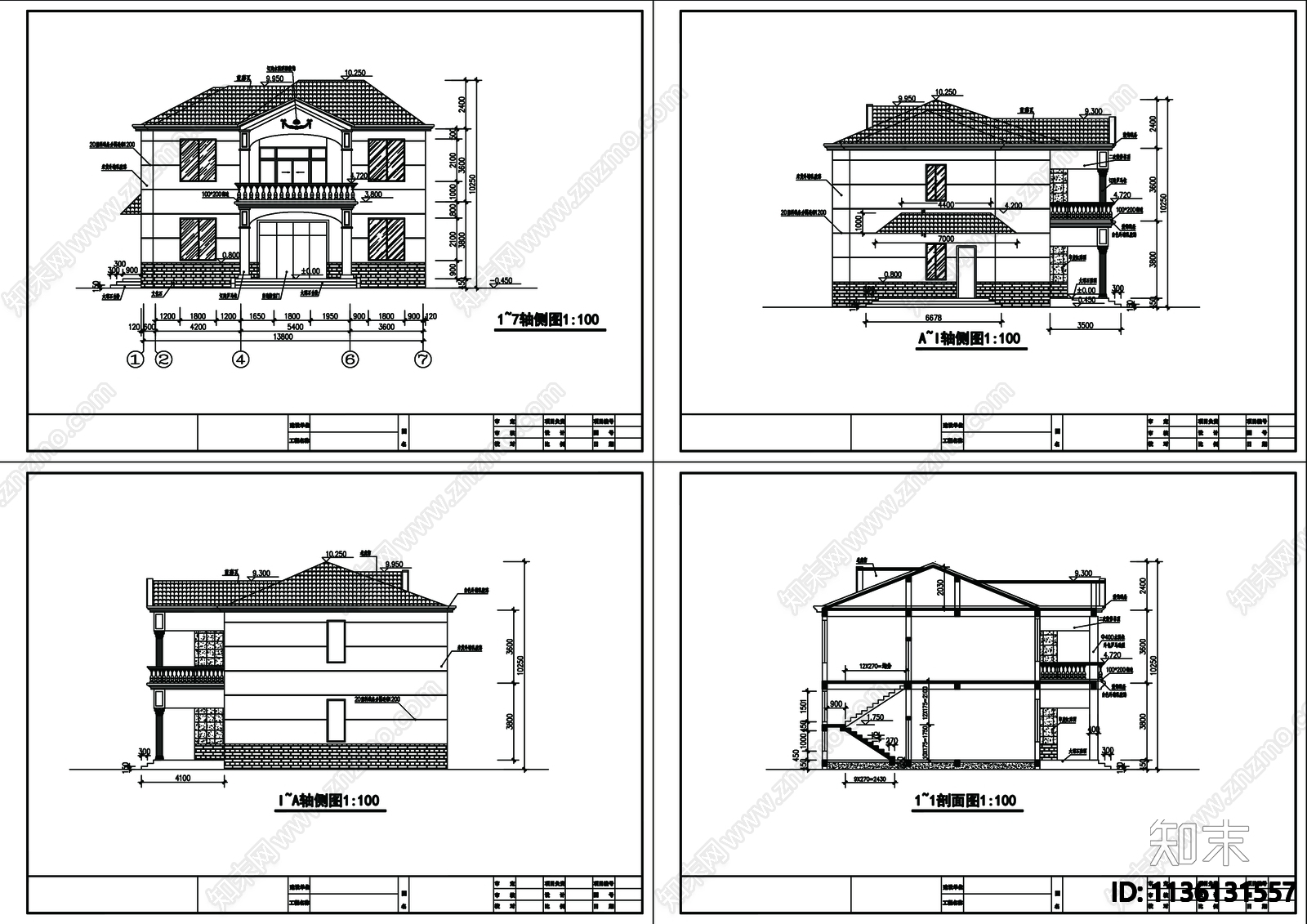 别墅建筑cad施工图下载【ID:1136131557】