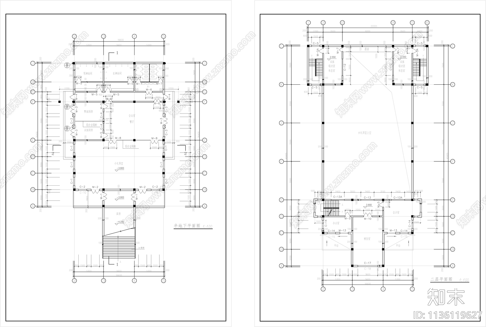 基督教堂建筑施工图下载【ID:1136119627】