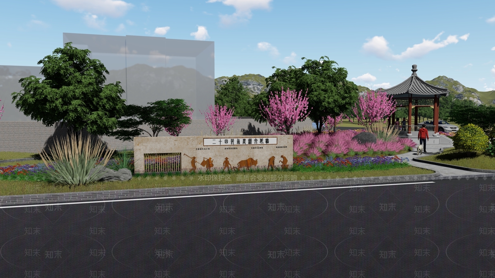 新中式口袋公园SU模型下载【ID:1136120379】