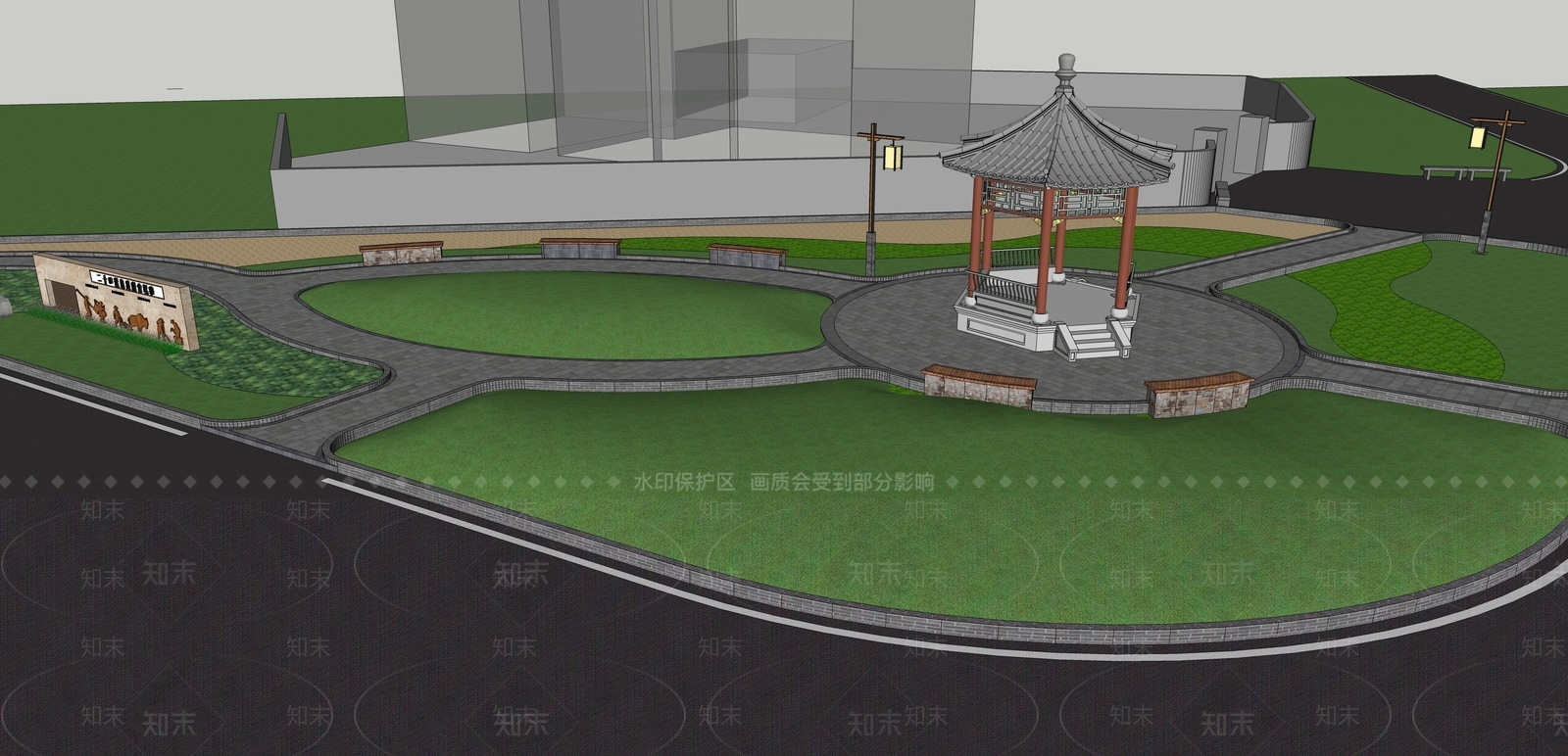 新中式口袋公园SU模型下载【ID:1136120379】