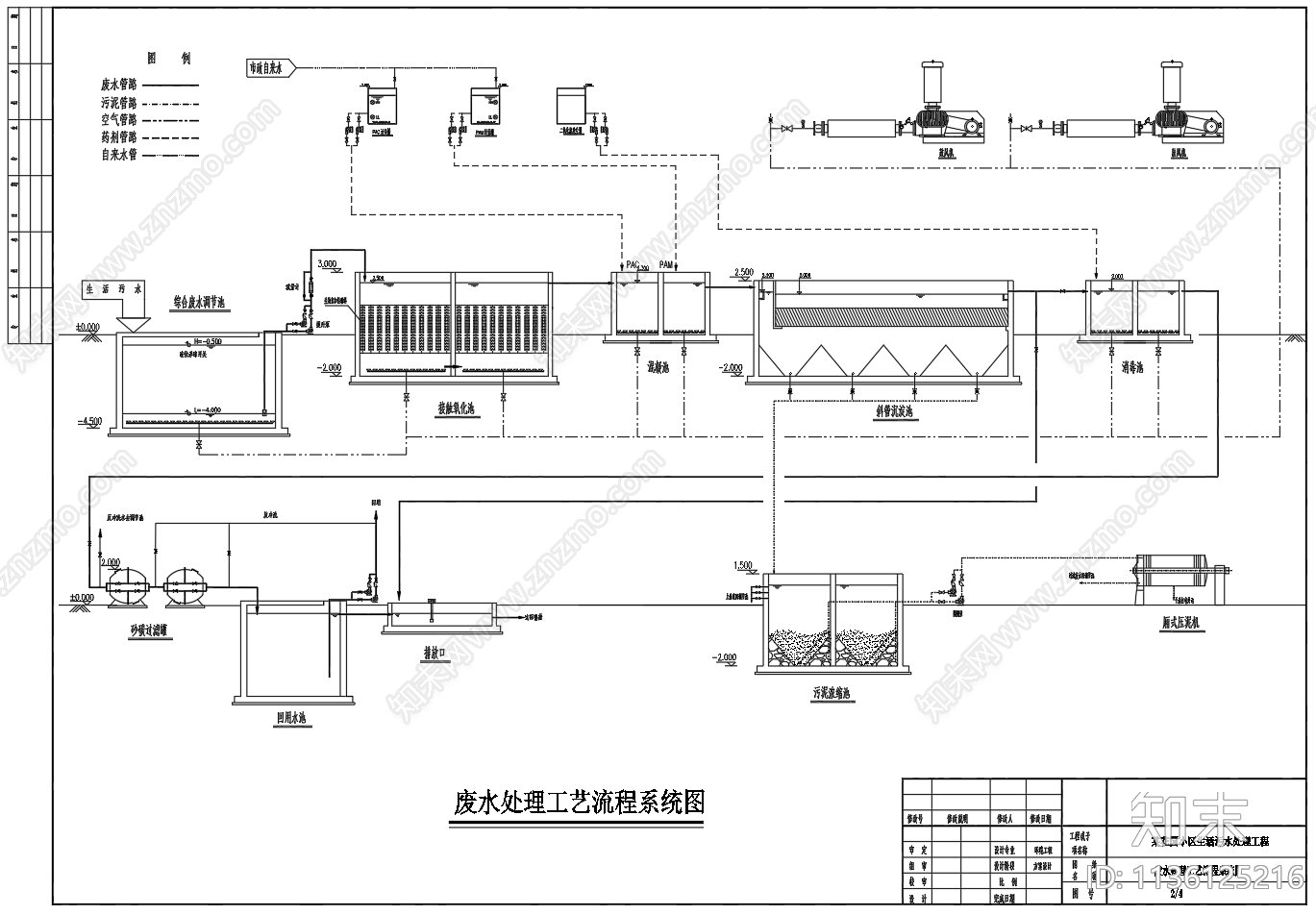 500吨生活污水平面图工艺流程图施工图下载【ID:1136125216】