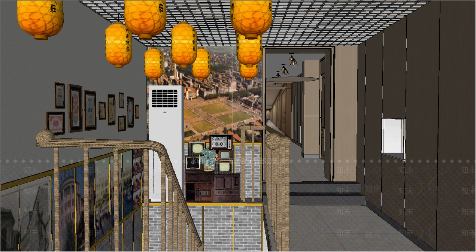 中式楼梯间SU模型下载【ID:1136129700】