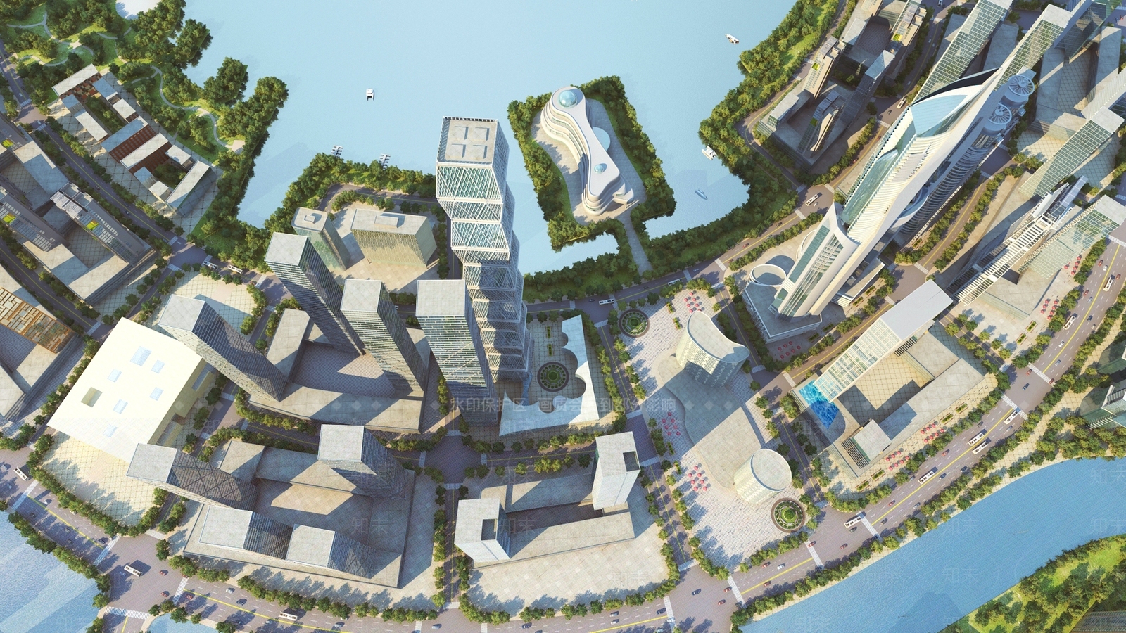 现代商业鸟瞰3D模型下载【ID:1136146776】