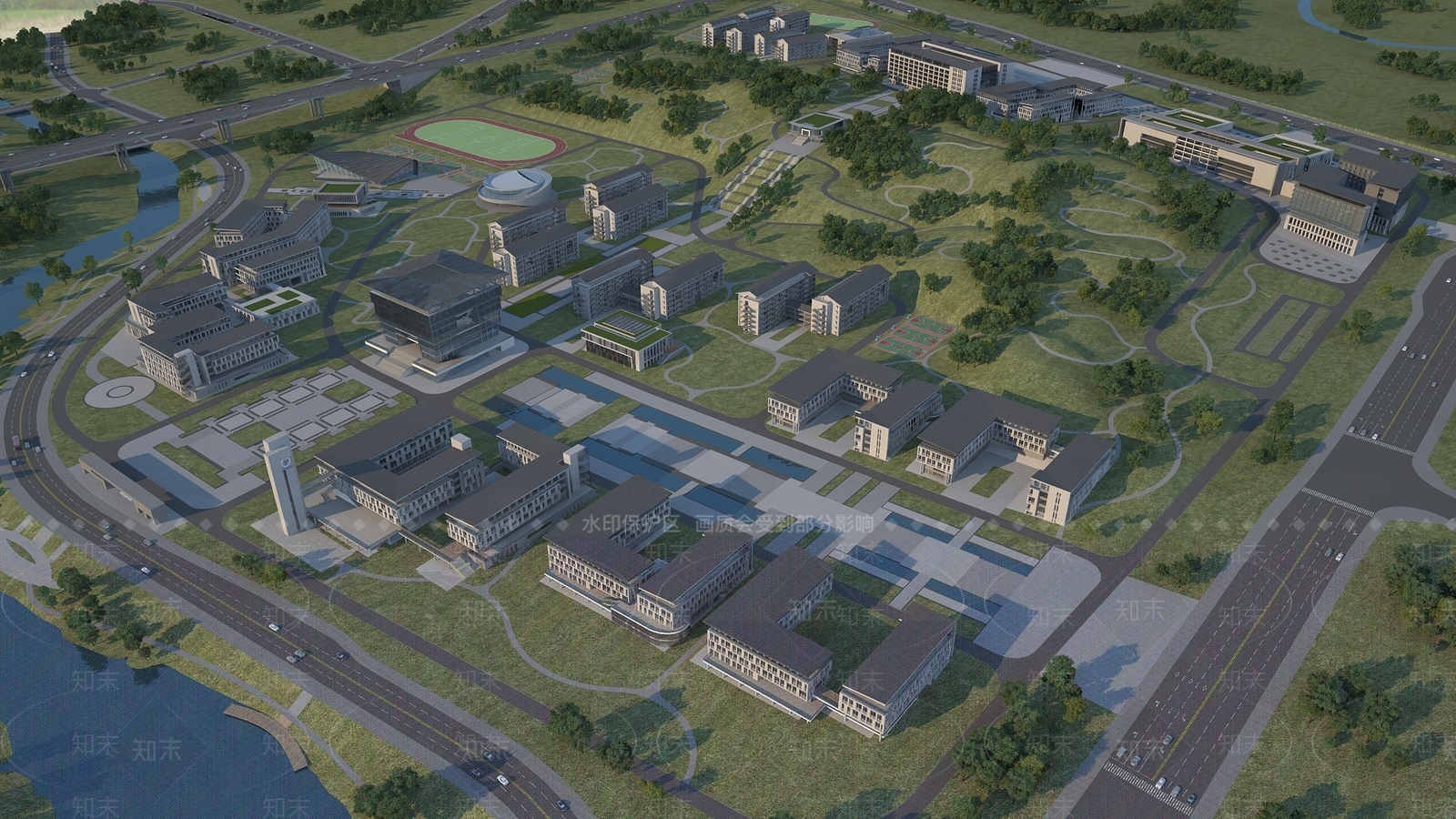 现代学校外观3D模型下载【ID:1136132045】