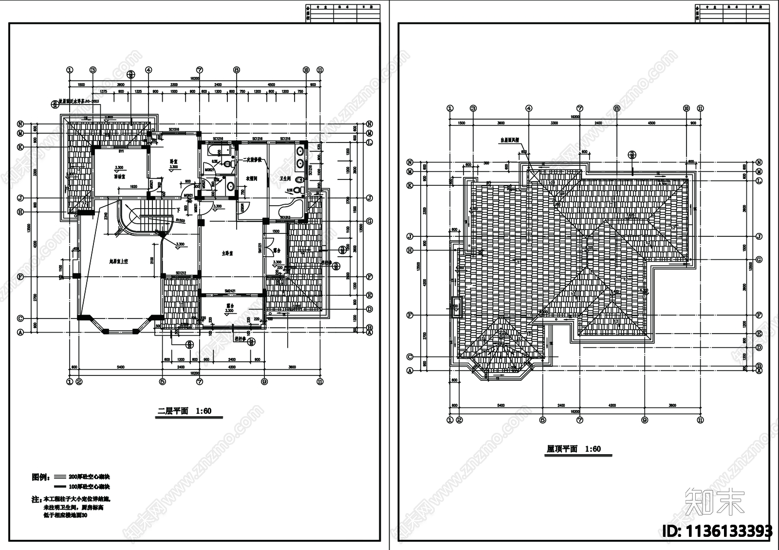 别墅建筑cad施工图下载【ID:1136133393】