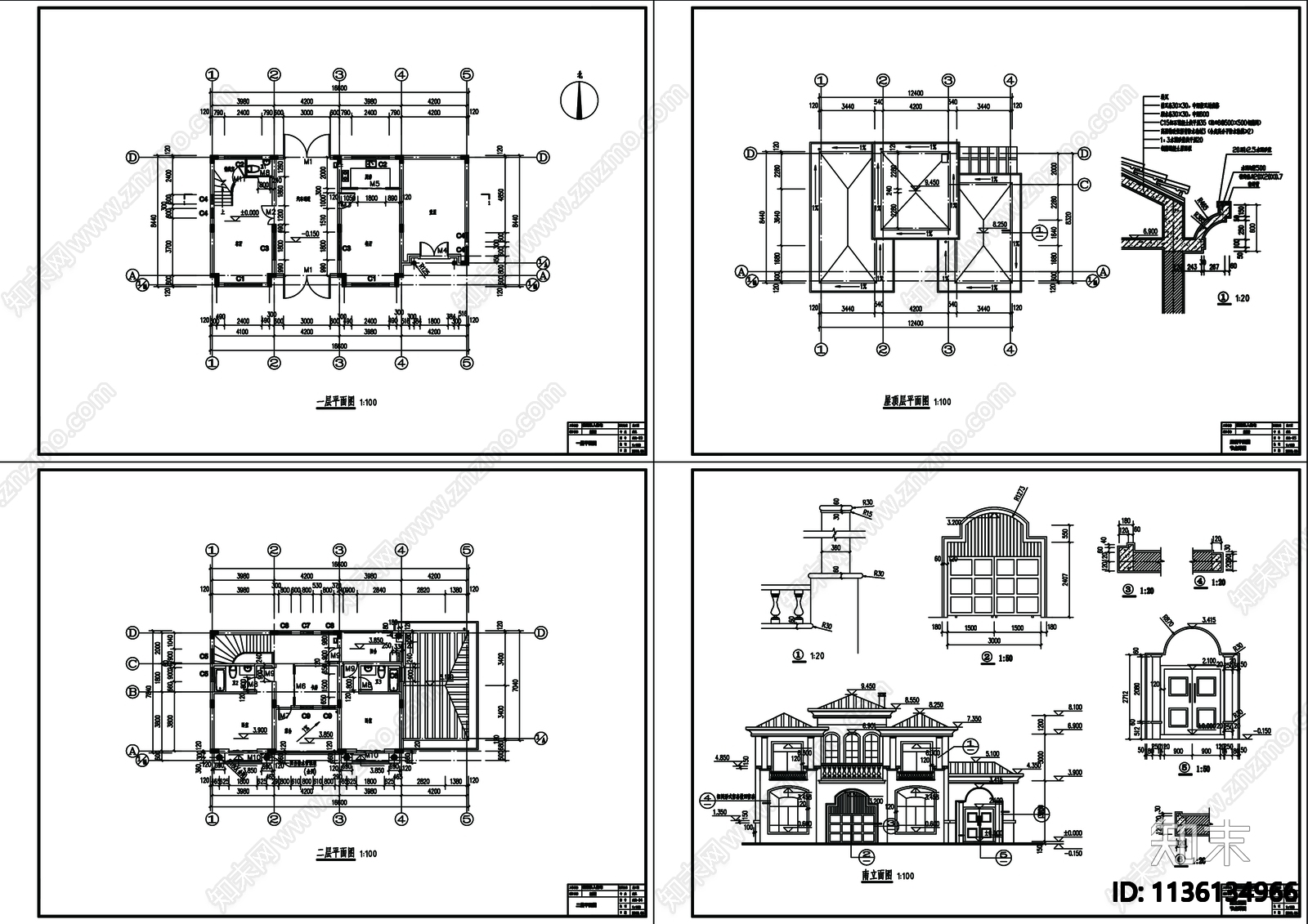 别墅建筑cad施工图下载【ID:1136134966】