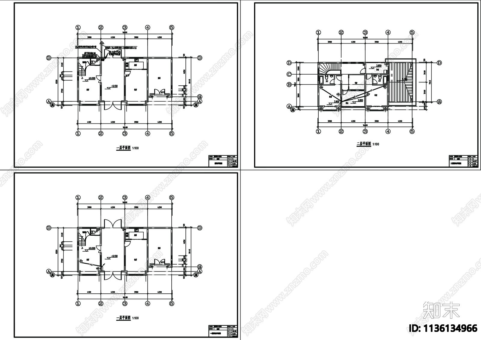 别墅建筑cad施工图下载【ID:1136134966】