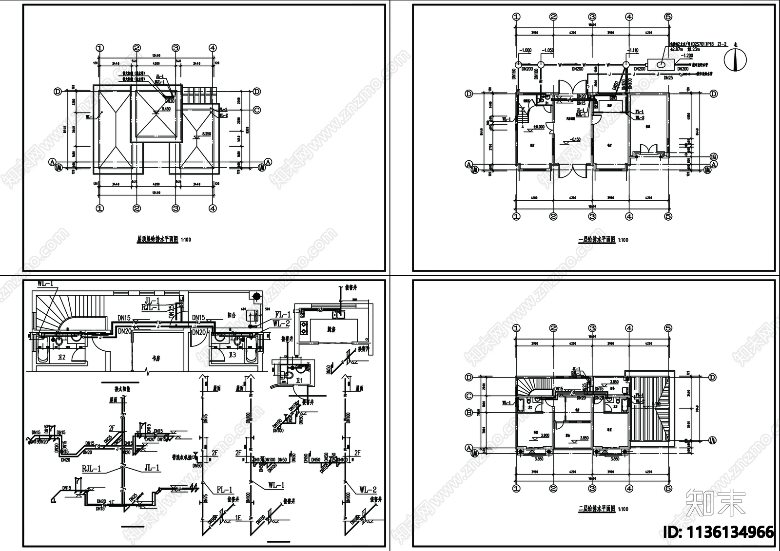 别墅建筑cad施工图下载【ID:1136134966】