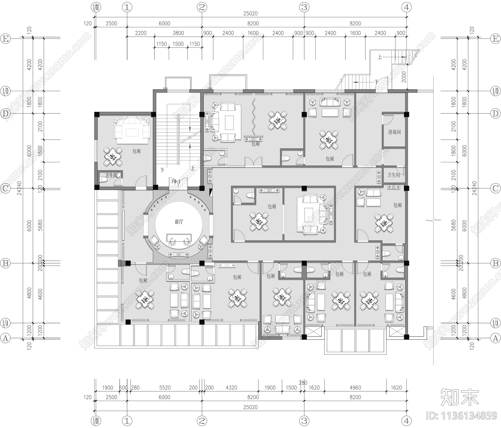麻将房棋牌室平面图cad施工图下载【ID:1136134859】